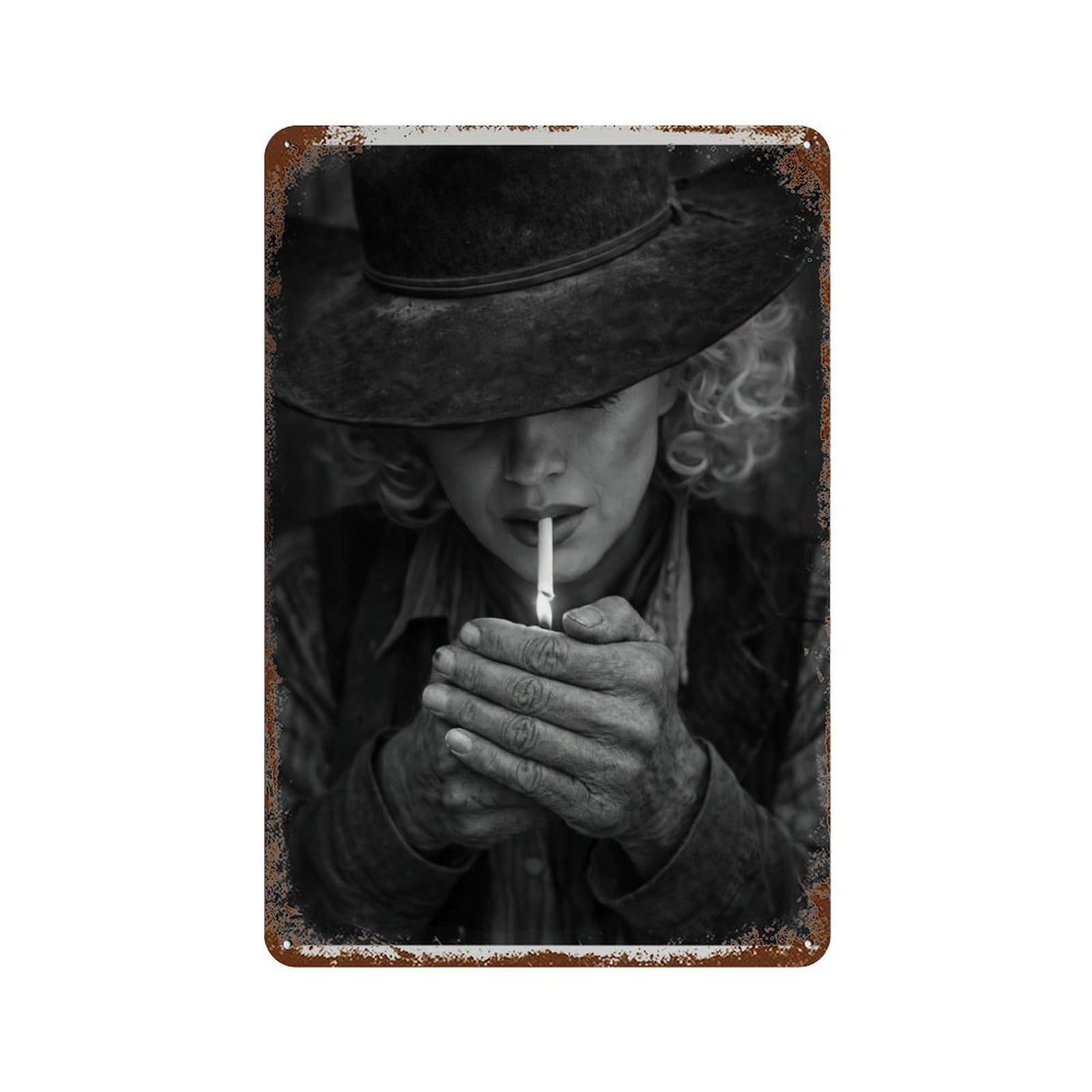 xiaoxiaoshen Vintage Cowgirl Smoking Poster， Black And White Western Wall Decor Art Metal Tin Poster Modern Home Decor Art Home Bar Shop Decorations Vintage Sign 30x20cm