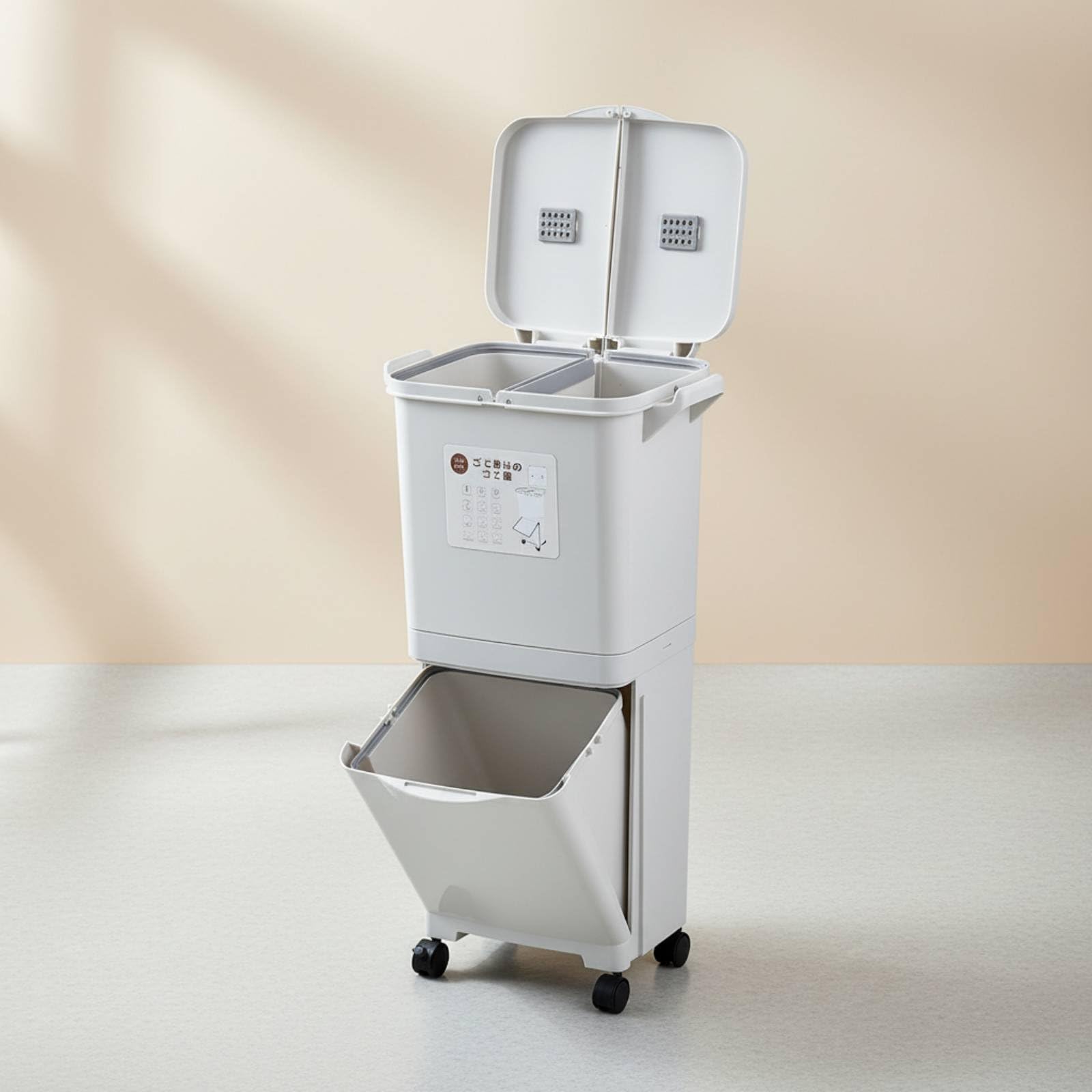 Küchen Abfalleimer Mülleimer Recyclingbehälter mit Platzsparendem Doppelschacht System Sortierung für Recycling Pedalbedienung Universalrollen Deckel, color to 3, Jp D-Behälter S-Deckel