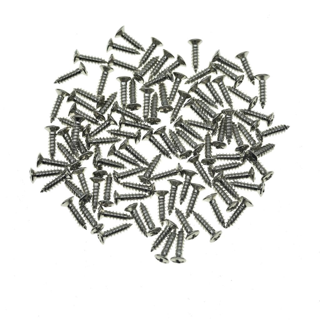 KAISH 100x 5mm Head Diam. Stainless Steel Guitar Bass Pickguard Screws Tremolo Backplate Mounting Screws Phillips Head for ST/TL/Import Guitars Nickel