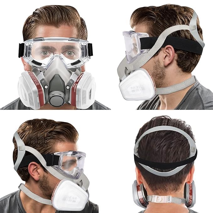 Image of Respirator Mask Reusable Half Face Gas Cover / Shield With Safety Glasses, Filters For Painting, Welding, Polishing, Wood Working And Other Work Protection Against Dust, Staining, Sanding Gas Mask