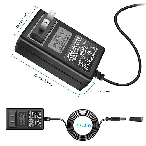 Miniatura 3 de Fuente de alimentación LED de 12 V, 3 A, adaptador de CA de 36 W, transformador de 100-240 V CA a 12 V CC para tiras de luces LED, adaptador de