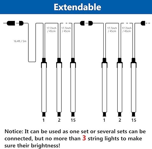 Miniatura 4 de PEMOTech Luces de lluvia de meteoritos, 15 tubos de 11.8 pulgadas, 540 luces LED de Navidad, luces LED de nieve para exteriores, impermeables, luces