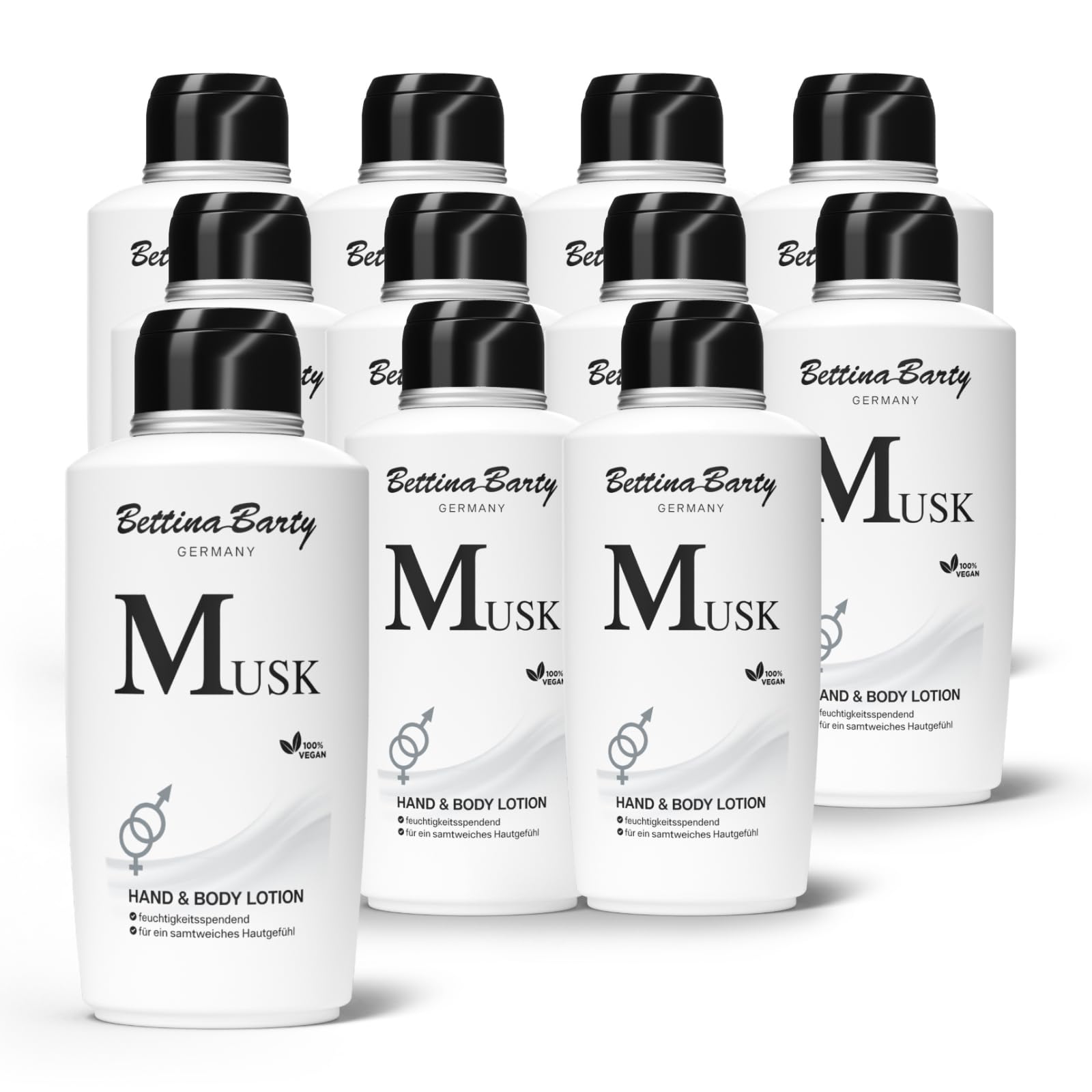 Bettina Barty Musk Hand & Body Lotion 12 x 500 ml – Feuchtigkeitspflege mit sinnlichem Moschusduft für Haut & Hände – Mit schnell einziehender Formel