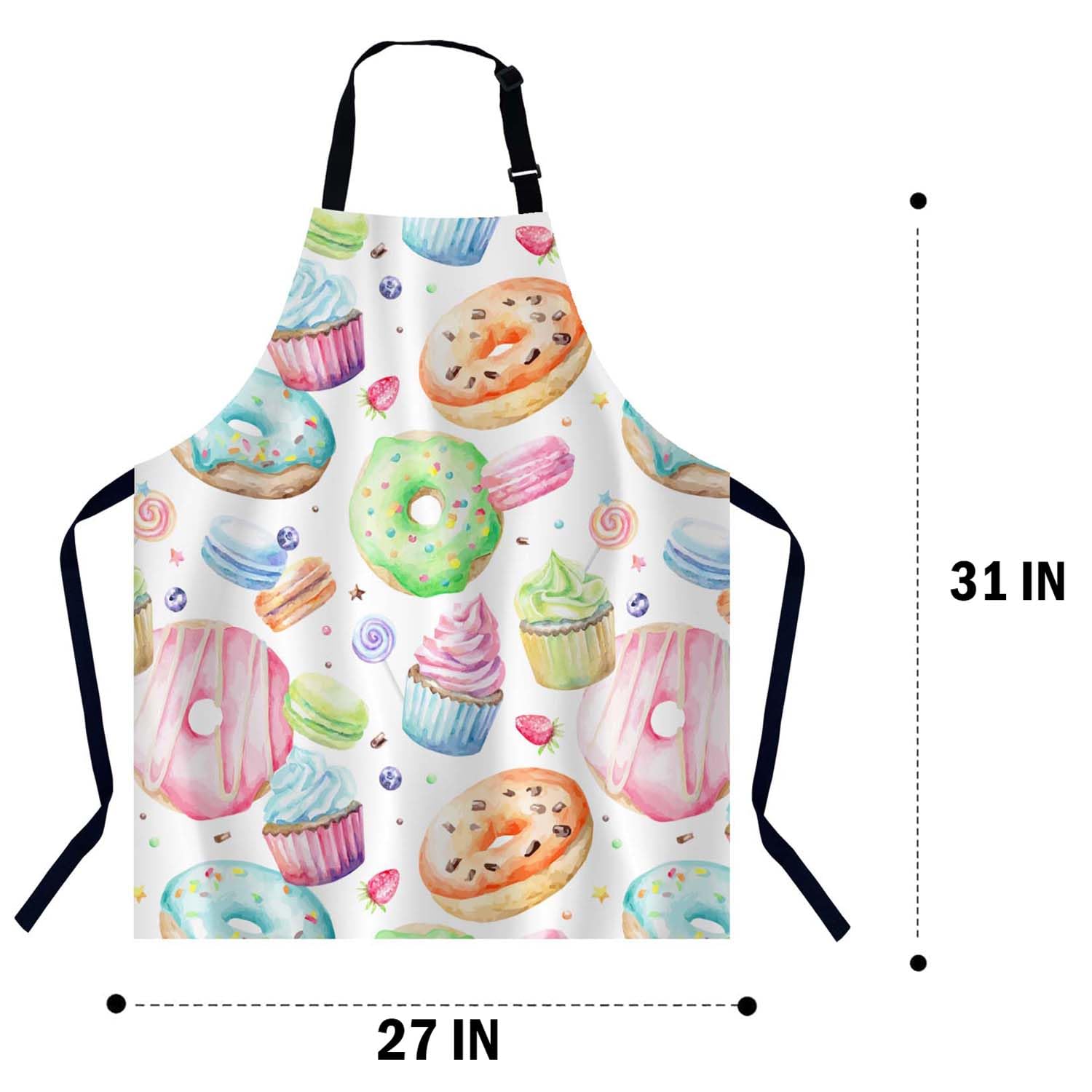 BGBDEIA Sweet Delicious Watercolor Macarons Kitchen Apron for Women Men Adjustable Apron Chef Bakers Apron Cooking Apron Cooking Baking Gardening - Image 2