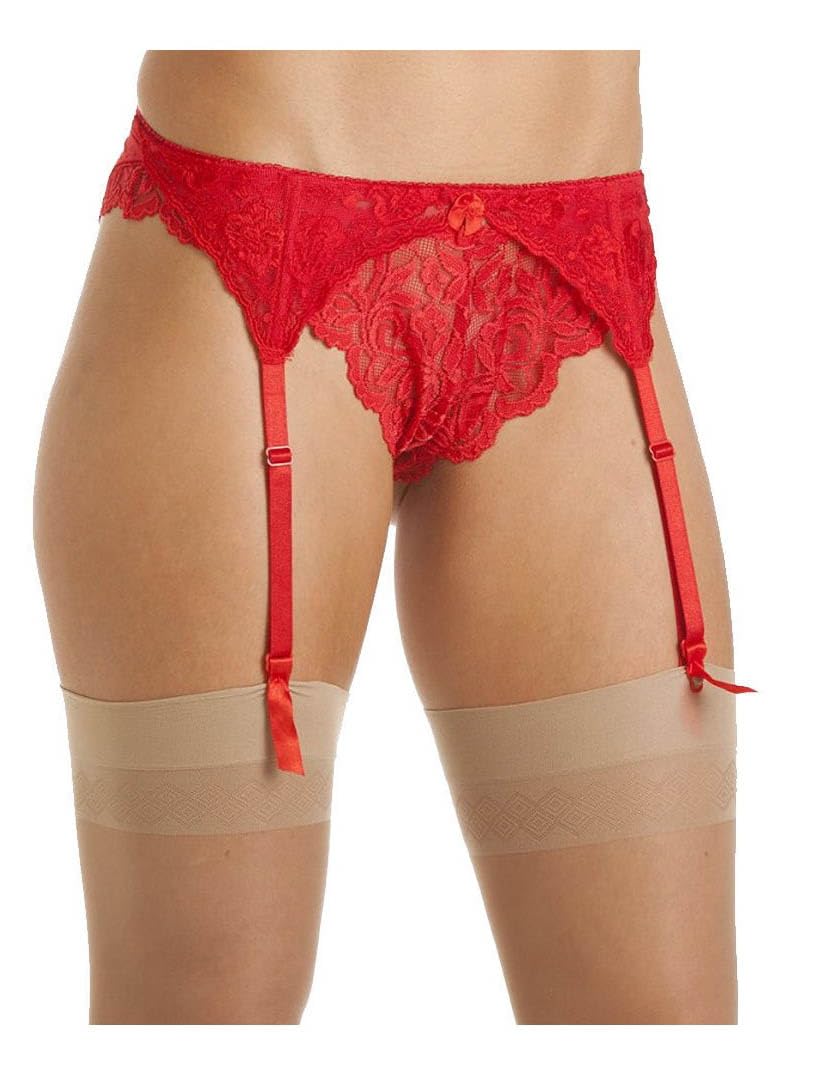 Mytoptrendz® Ladies Red Lace Suspender Belts with 4 strap and Adjustable Straps Lace Garter for Womens Stockings (Red, L/XL)