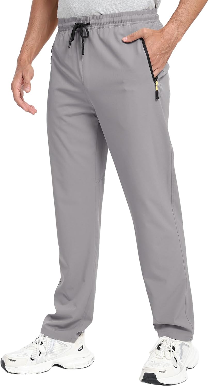 Men's Lightweight Hiking Pants Elastic Waist Water Resistant Quick-Dry Sweatpants for Running Traveling Outdoor Work Lightgrey 34