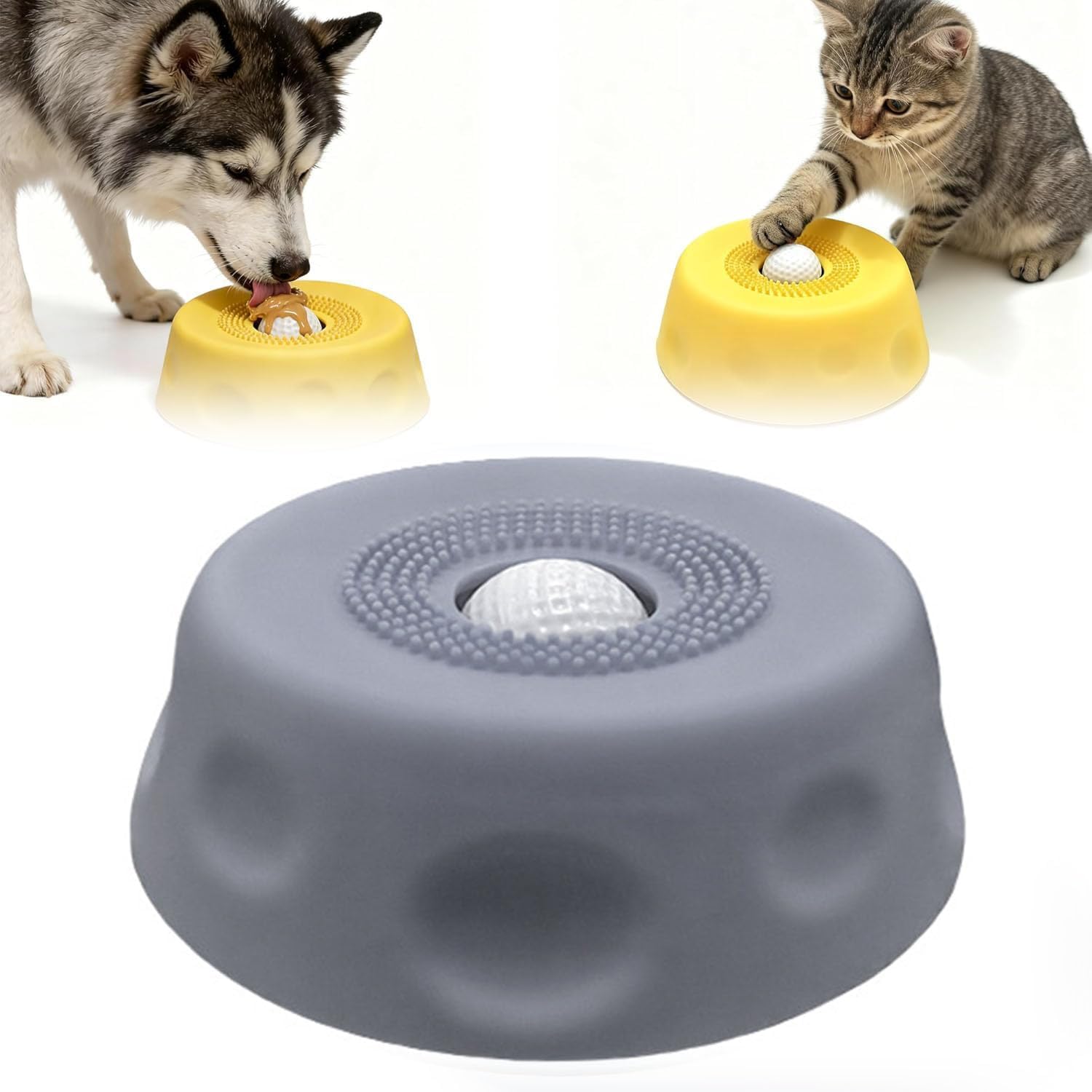 Dog Slow Feeder Bowl for Liquid Treats,Rolling Lick Feeder Treat Toy, New Bone Broth Dog Lick Bowl with Ball,Puzzle Pet Liquid Lick Eating Bowl with Rolling Ball for Puppy Small Medium Dogs (Gray)