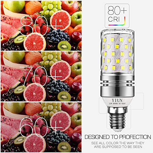 Yiun E14 LED Candle Bulbs,12W LED Candelabra Light Bulbs 100 Watt Equivalent, 1200lm, Cool White 6000K LED Chandelier Bulbs, Decorative Candle Base E14, Non-Dimmable LED Lamp, Pack of 4