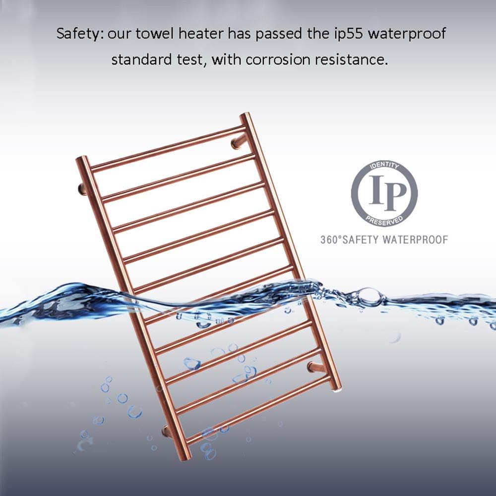 APUM 10-Bar Wall Mounted Towel Warmer - Rose Gold Energy Efficient 100W Electric Heated Towel Rack for Bathroom Stainless Steel Towel Heater