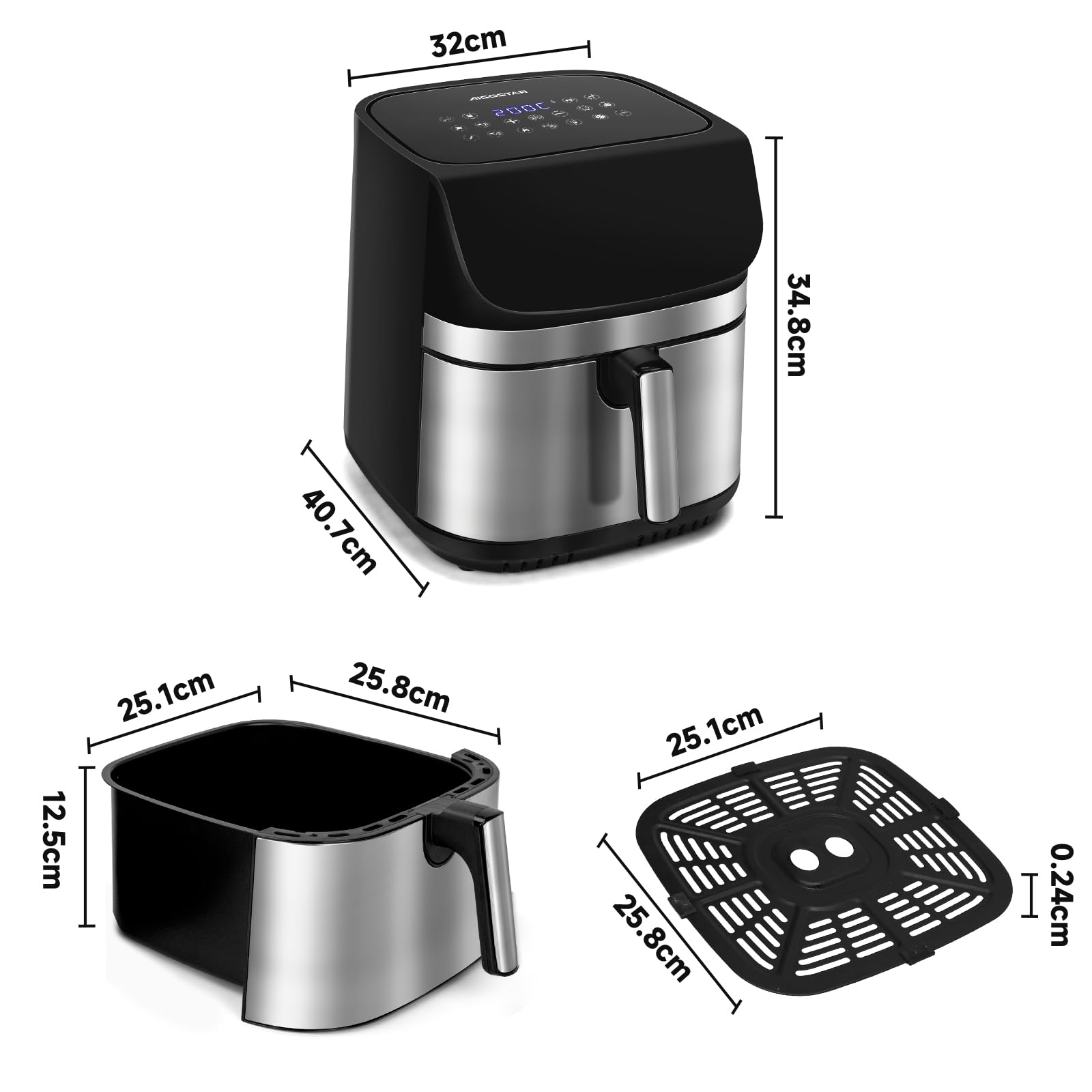 Aigostar Friggitrice ad Aria XXL 8,8 Litri, Air Fryer Doppia Resistenza, Risparmio Energetico 55%, 13 Programmi, Interno Acciaio Inox, Touchscreen & Finestra, Comunità Ricette, 2200W, Nero