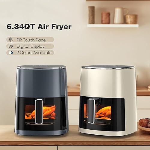 Miniatura 7 de Elevon Freidora de aire grande de 6QT, freidora digital 12 en 1 con ventana transparente, asar, recalentar, deshidratar, hornear, vapor con 400F y