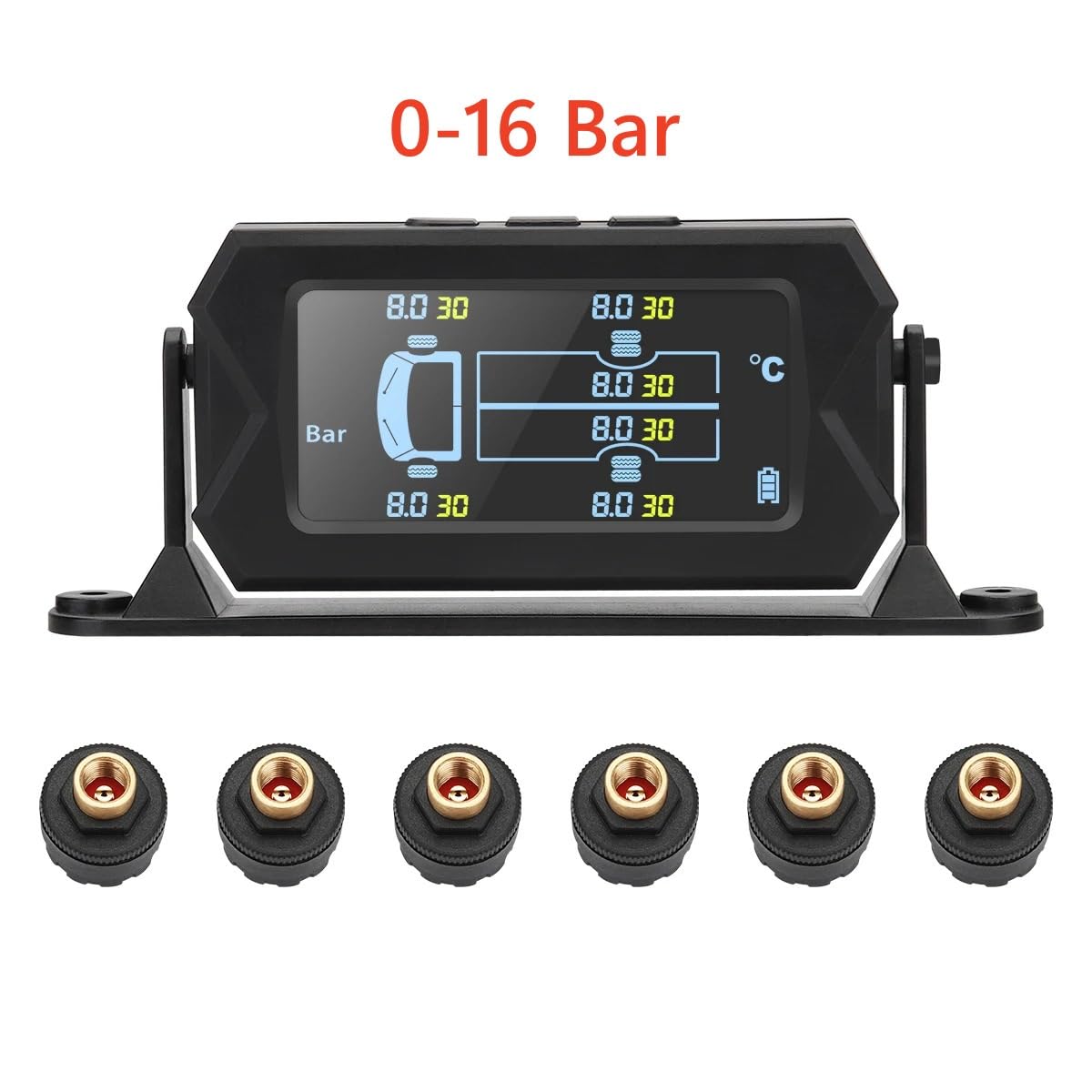 Tpms 0-8 0-16 Bar 116 217 PSI Grande Schermo 180 Gradi Regolabile 6 Ruote for Camion Sensore di Sistema di monitoraggio della Pressione dei Pneumatici Pressione Pneumatici(217)