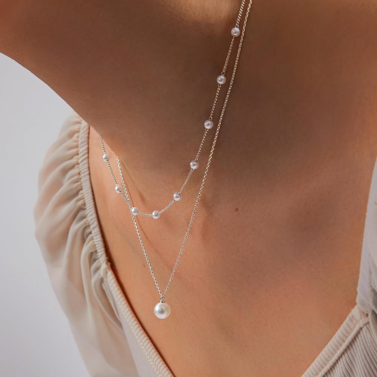 OGD Gold Pearl Necklaces Set for Women 14K Gold Plated Dainty Layered Pearl Cute Daisy Pearl Choker Gold Necklace Gifts for Women Gold Trendy Jewelry Gifts - Image 3