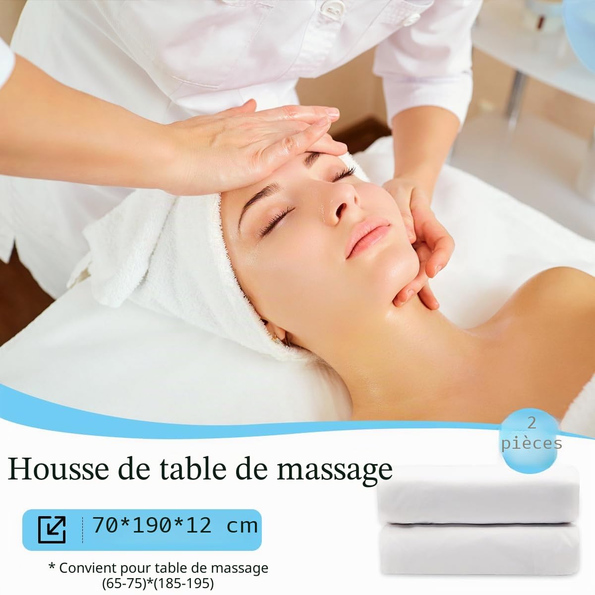 Housses Pour Tables de Massage Résistantes à l'huile Avec Trou en Fibre de Lavage Polyuréthane 70x190cm Blanc Lot de 2