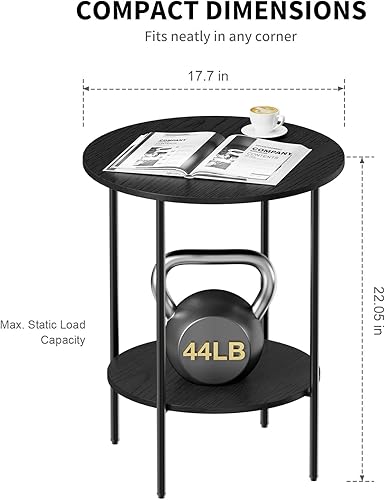 Miniatura 3 de Mesa auxiliar, mesa auxiliar redonda con 2 estantes de almacenamiento, mesas auxiliares compactas para sala de estar, sofá, oficina y dormitorio,
