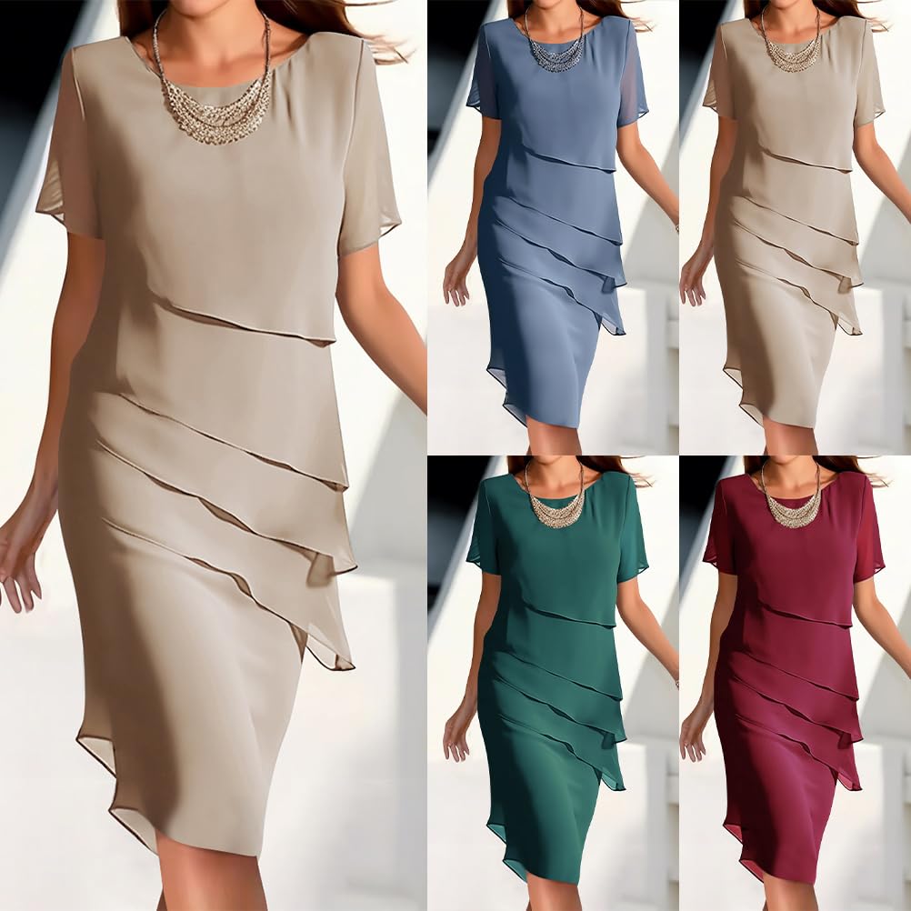 Onsoyours Femmes Robe en Mousseline De Soie Élégante Col Rond Robes Chic Patchwork Mini Robe Club Party Cocktail Décontracté Streetwear