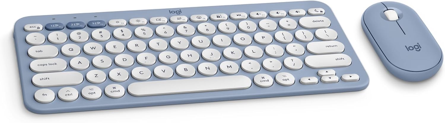 Pebble 2 Compact Wireless Keyboard and Mouse for Mac, iPad - Blue | Slim, quiet, portable, customizable, Bluetooth, connect up to 3 Apple devices via Easy-Switch buttons, for Mac, macOS, iPadOS