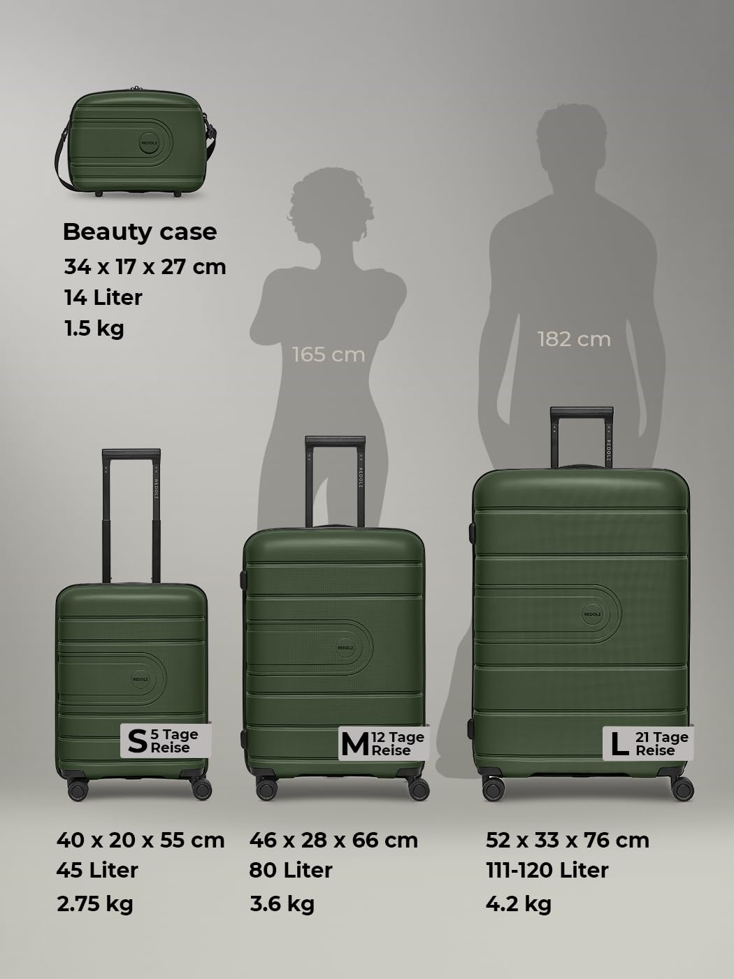 REDOLZ valigia grande 76 cm rigida espandibile TSA 4 ruote bagaglio da stiva Essentials 11+
