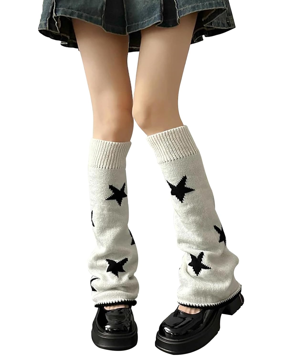 WODECASA Girls Kawaii Leg Warmers Knitted Flared Leg Sleeves Goth Crochet Baggy Cuff Ankle Heap Socks