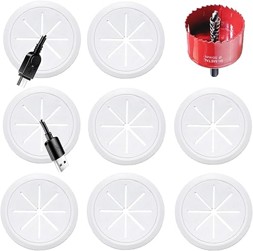 Miniatura 12 de Paquete de 2 ocultadores de cables de TV para pared, agujero de 1.97 pulgadas (50mm), kit de gestión de cables en pared, incluye 2 pasacables y 1