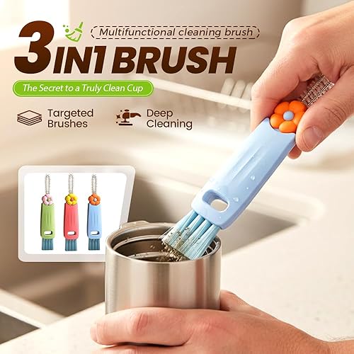 Miniatura 2 de 3 cepillos de limpieza de tapa de taza 3 en 1 y 2 cepillos limpiadores de paja de silicona para botella, cepillos de limpieza portátiles