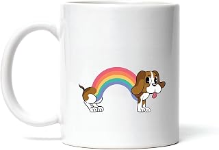 Rainbow Dog Gift for Pet Lovers Beagle Illustration with Rainbow Body 11oz 15oz White Coffee Mug