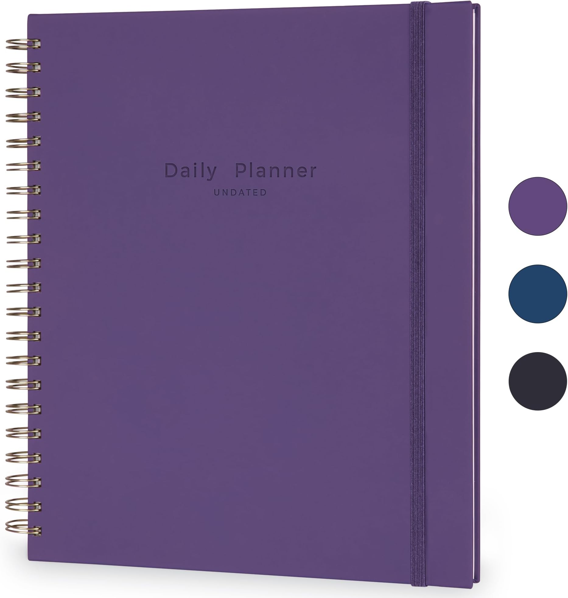 Undated Daily Planner To Do List Hourly Schedule 2026 2025 2024 Calendar & Holiday Habit Tracker 200 Pages Letter Size 8.5" x 11" Sheets Hardcover Spiral Bound Notebook (Indigo)