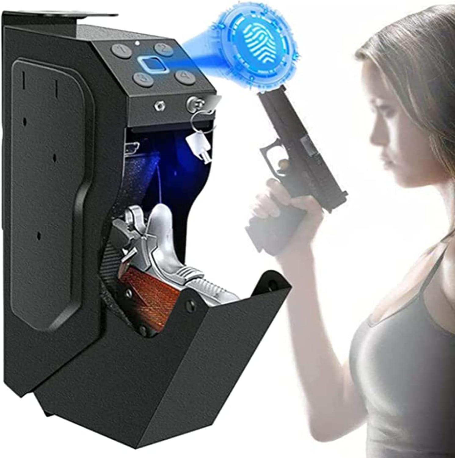 Caja Fuerte Para Rifle PortáTil,Caja De Seguridad Para Pistola,Armario Para Pistola De Pared,Armario Para Pistola Con Llave De Repuesto y contraseña de Seguridad,para Objetos De Valor