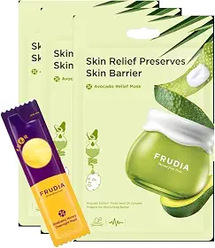 Kit 3 Máscaras Faciais Coreanas Frudia Abacate Nutrição Intensa e Hidratação para Pele Seca e Sensível Acompanha uma Máscara Frudia Noturna em creme Mirtilo e Mel
