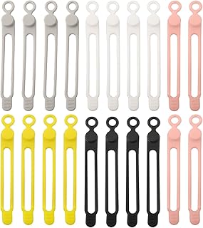 Bridas de silicona para cables, 20 unidades, organizador multiusos reutilizable para cables, auriculares y cables, 5 colores (negro, blanco, gris, rosa, amarillo