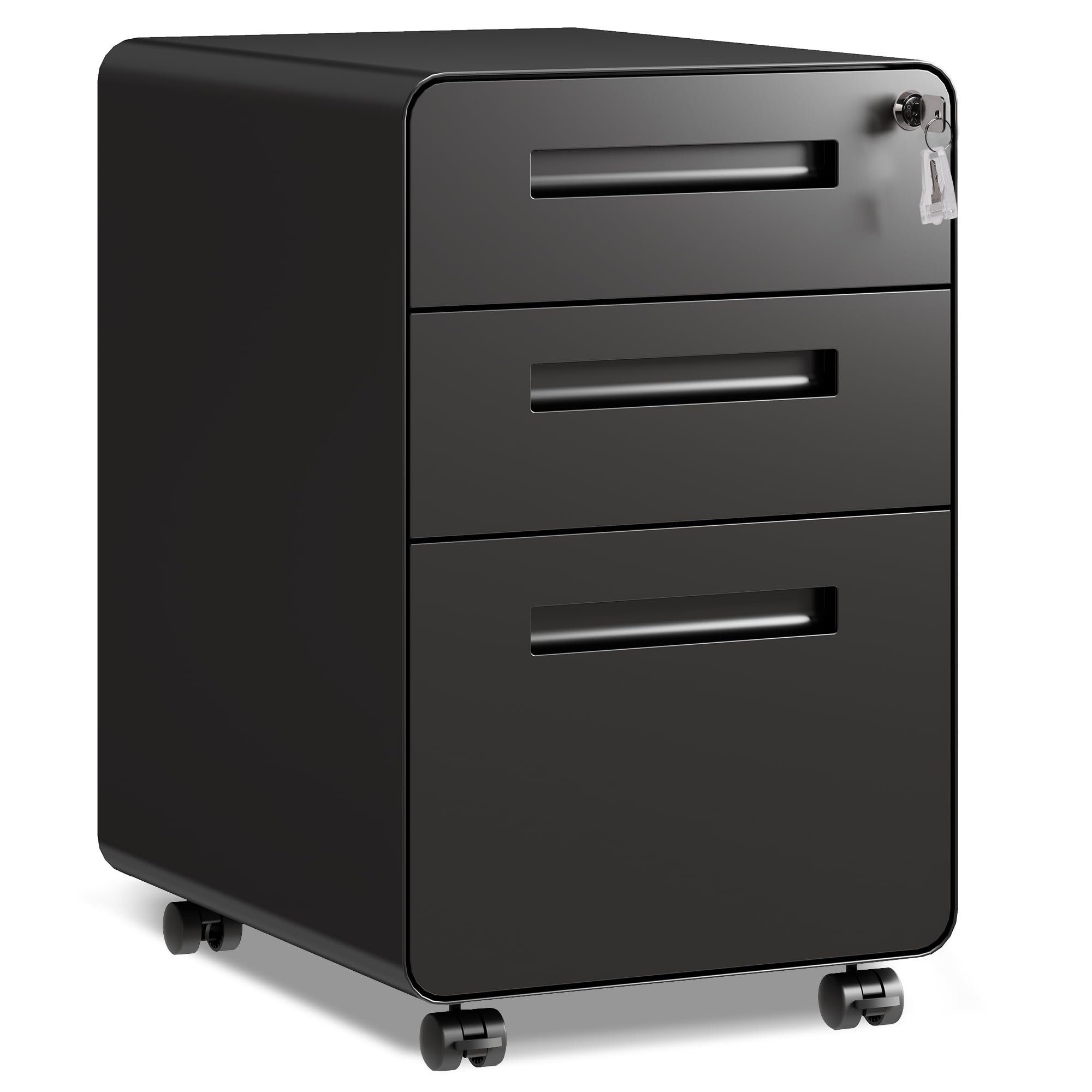 DEVAISE 3-Drawer File Cabinet, Thickened Metal Mobile Filing Cabinet with Lock, Under Desk Cabinet for Home Office, fits A4/Letter/Legal Size, Fully Assembled, 20" D x 15.8" W x 25" H, Black