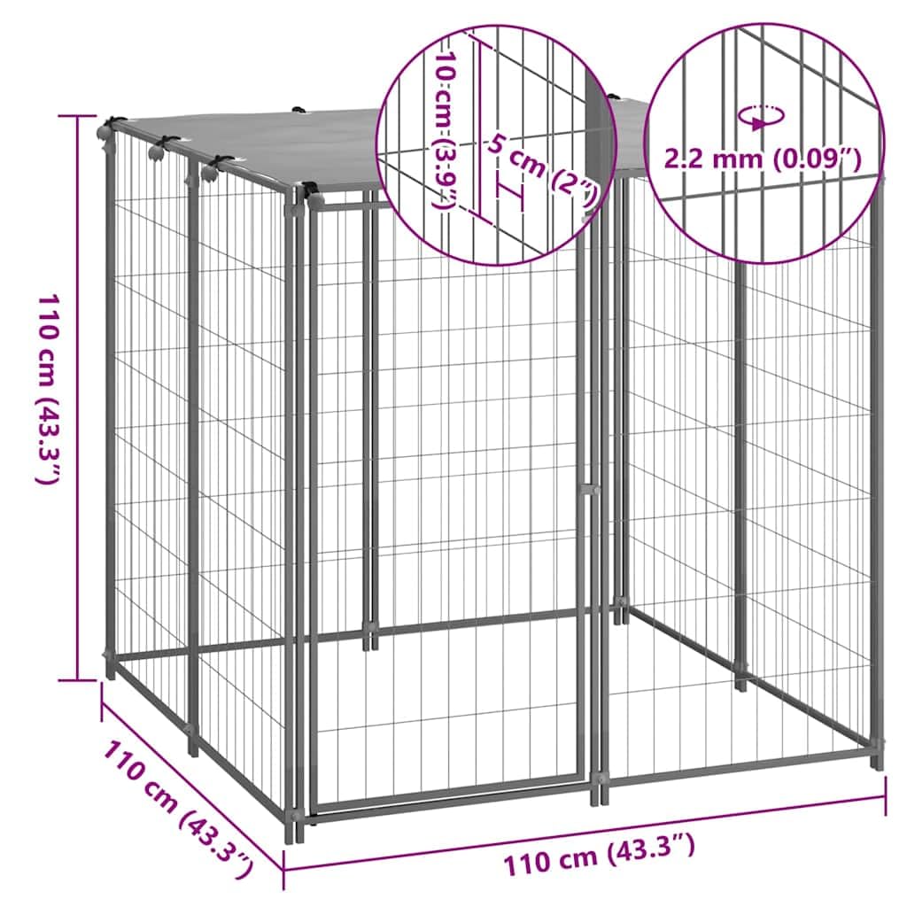 vidaXL Perrera de Acero Plateado 10x110x110 cm Jaula Perro Cachorro Mascota