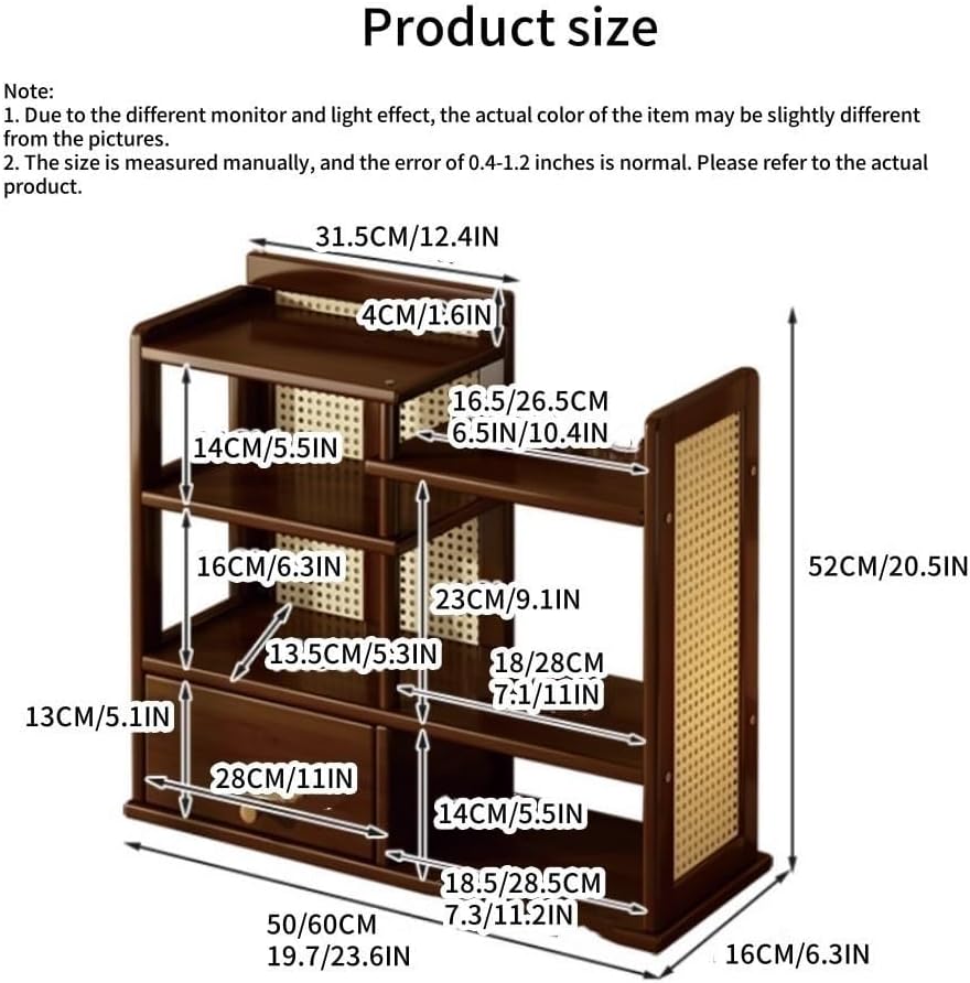 Wooden Countertop Storage Cabinet Coffee Station Organizer with Plastic Rattan Multi-Layer Cup Display Shelf for Kitchen Room Beautiful，50 cm