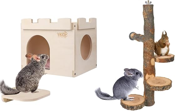YKD Castle Chinchilla House Large Hanging and Chinchilla Large Hanging Wooden Rotating Platform Bundle Suit