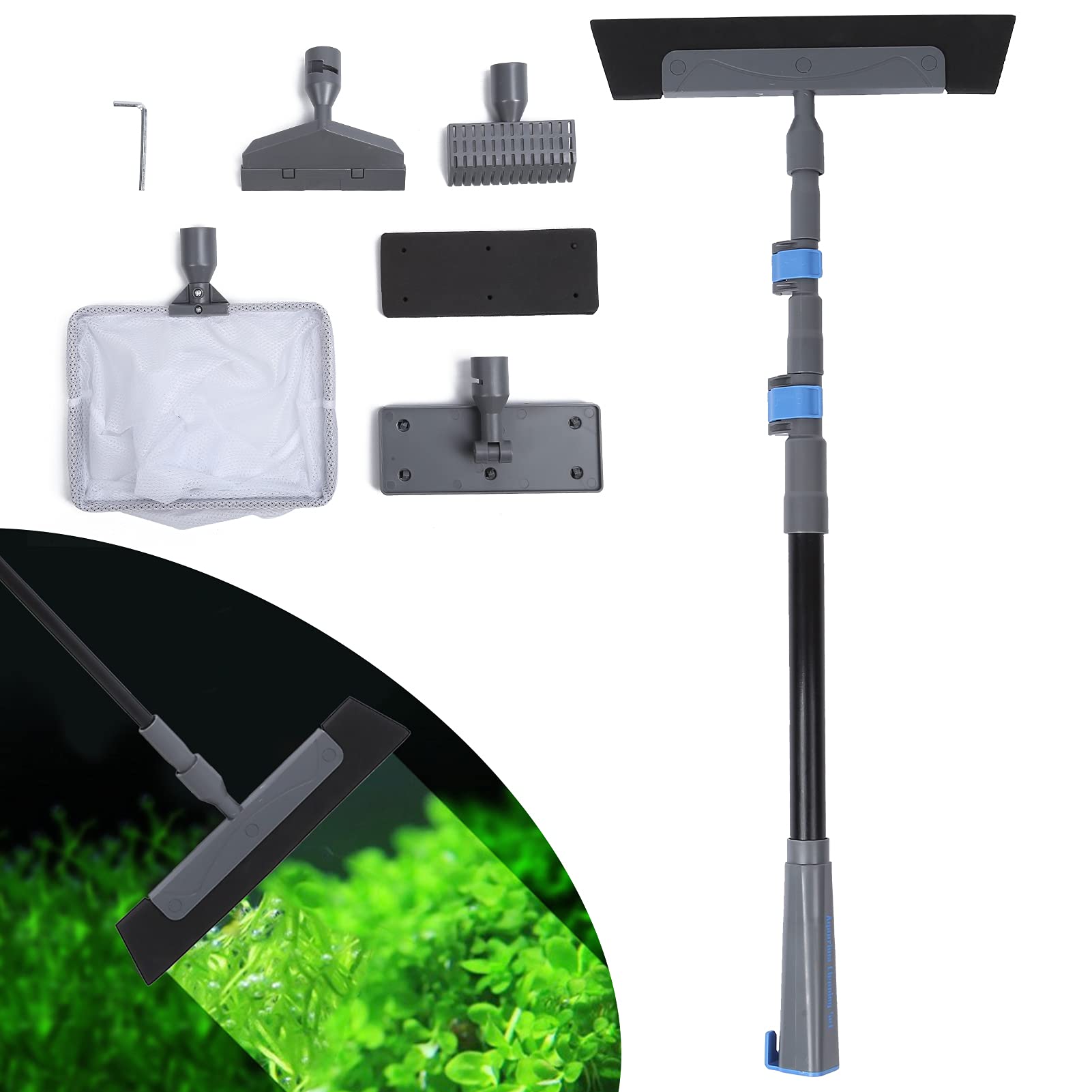 Cepillo 5 en 1 para pecera de Acuario, Kit de Herramientas de Limpieza Multiusos para peceras, Kit de Herramientas de Limpieza de Mango Largo, Cepillo de Limpieza de