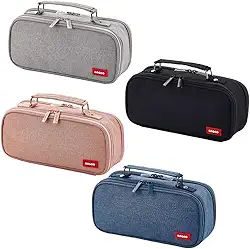 Estojo Escolar Organizador Com 2 Divisórias Zíper Interno e Externo Alça e Compartimento Com Elástico Para Canetas e Lápis Necessaire Multiuso (Preto)