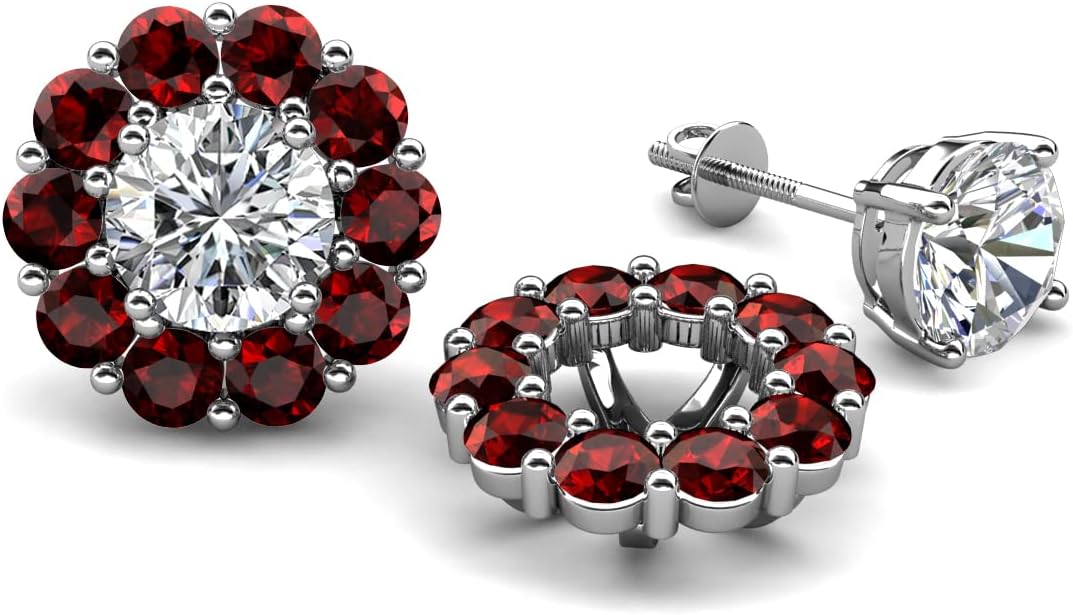 Round Red Garnet 2.31 ctw Halo Jackets for Stud Earrings in 14K Gold