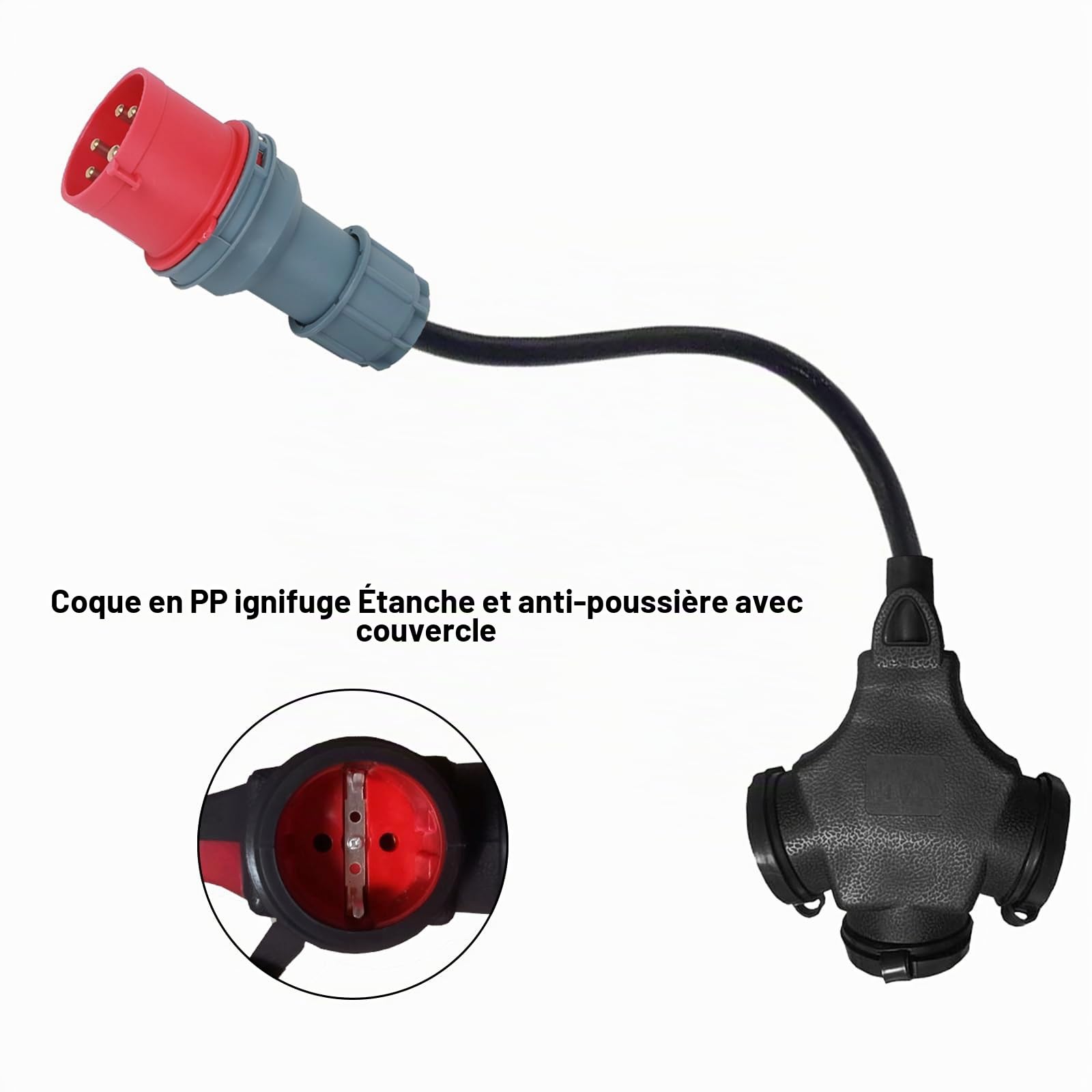 MENAYODA Adaptateur courant fort CEE 16 A 400 V vers 3 x 230 V - Câble en caoutchouc 5 x 2,5 mm - Répartiteur IP44 - MENTUC1062