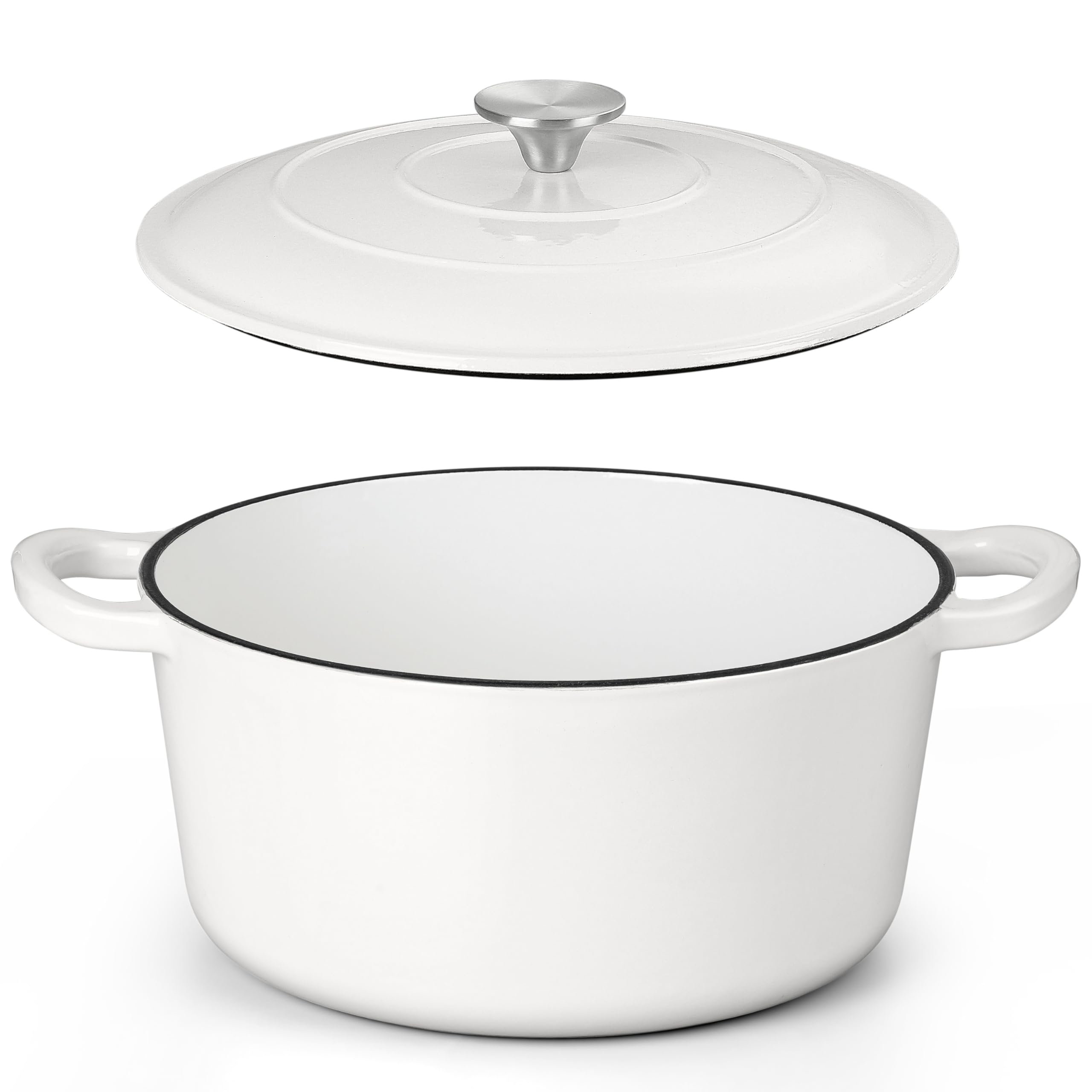 HaSteeL Horno holandés de hierro fundido de 6 cuartos de galón, olla antiadherente esmaltada con tapa, utensilios de cocina redondos antiadherentes para hornear pan de masa madre, asar, estofar,