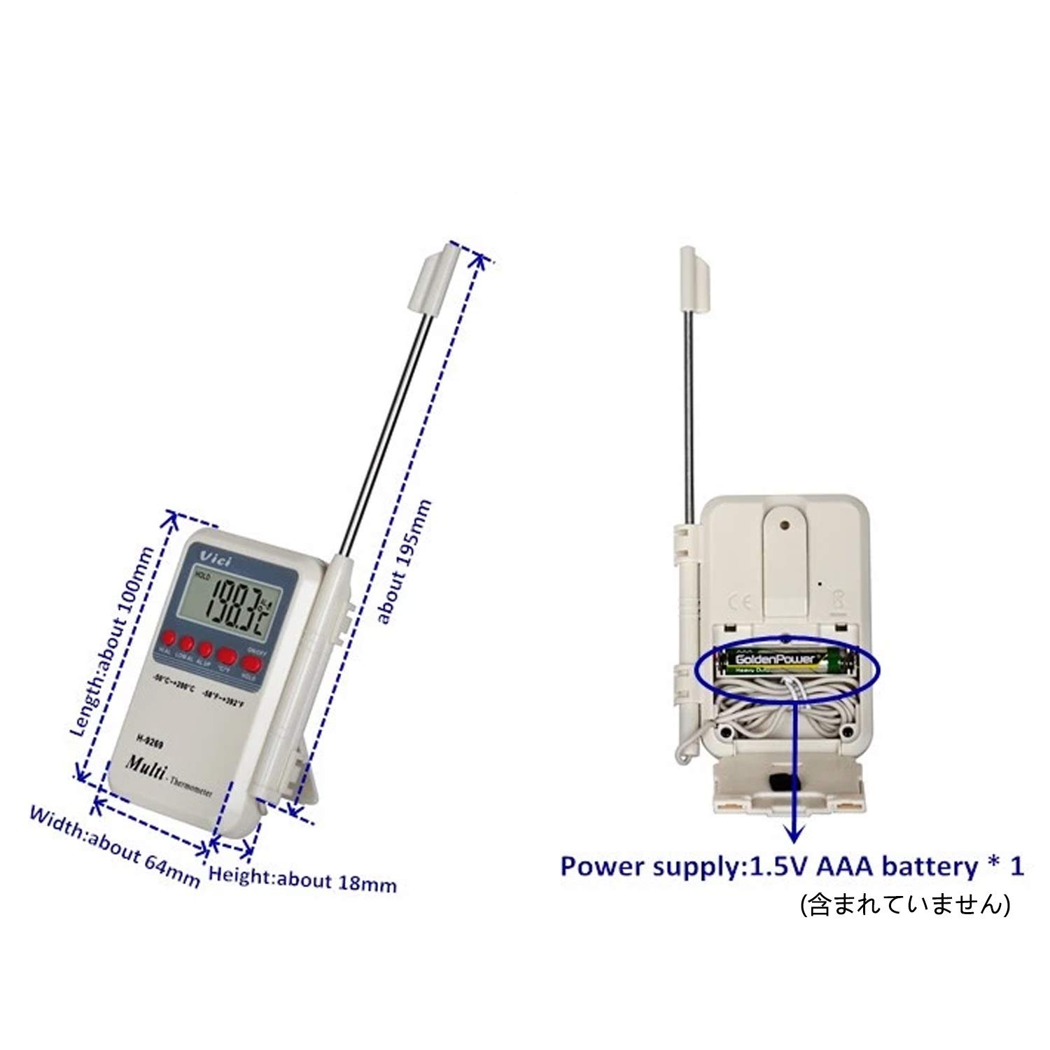 Termómetro digital H-9269 Termómetro digital for alimentos con alarma de temperatura alta y baja. Mini sensor de acero inoxidable for colgar en la pared del escritorio incluido. Plato for barbacoa