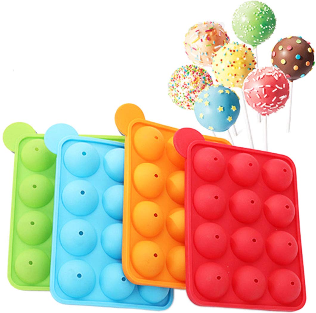 Kisweet2 Sets 12-Capacity Silicone Lollipop Mold 12-Cavity Round Chocolate Hard Candy Cake Pop Mold