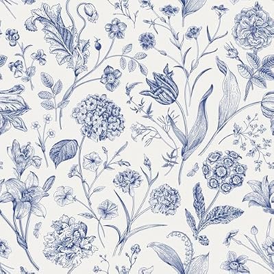 lenify Floral Peel and Stick Wallpaper Blue Contact Paper 16.9inch x 118.1inch Blue and White Wallpaper Boho Removable Vintage Wall Paper Self Adhesive Flower Decor Vinyl for Cabinets Drawer
