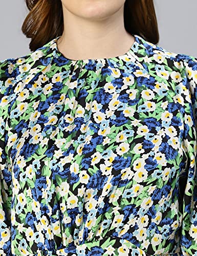 Image of oxolloxo Women Polyester Flared Puff Sleeves Floral Casual Dress