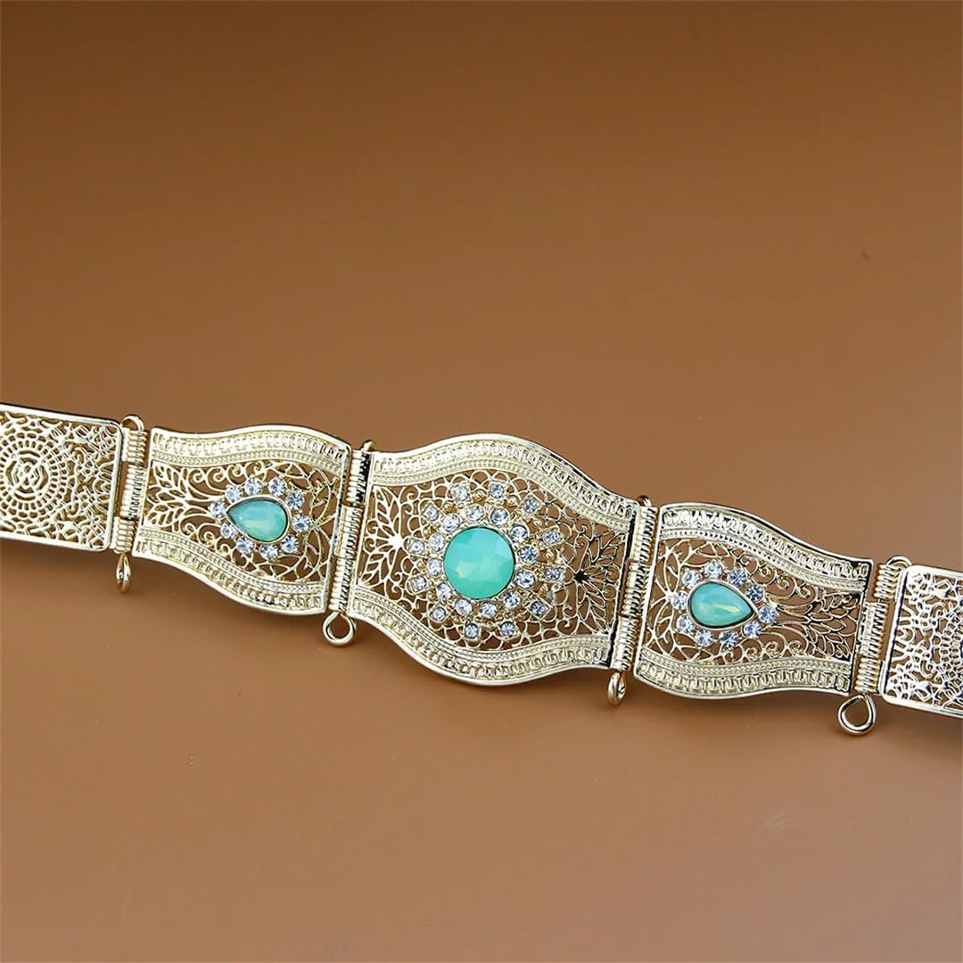 Crystal - Cinturón para mujer, diseño marroquí, caftán, cadena de cintura, chapado en oro y plata, longitud ajustable