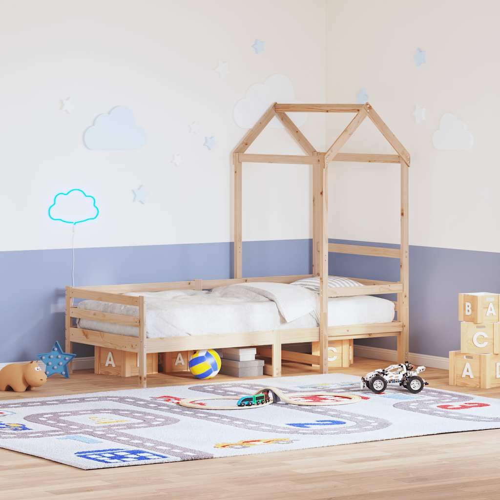 Cuna con techo de 98 x 70 x 176,5 cm de pino macizo con aspecto rústico, adecuado para marco de cama, accesorios, cama de juegos, habitación infantil, duradera, fijación estable, fácil