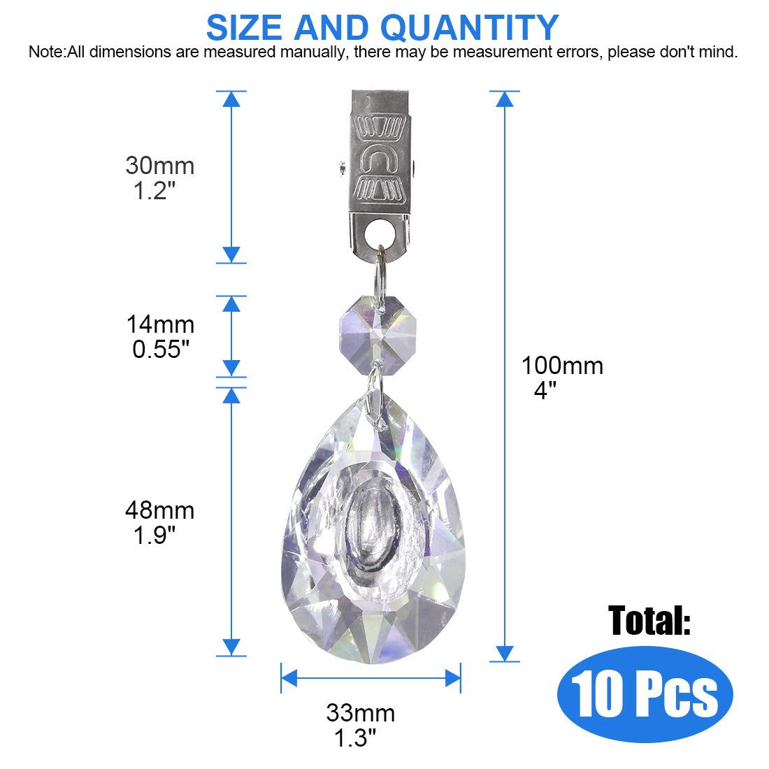 Glarks Tablecloth Weights Set, 10Pcs Metal Clip AB Crystal Glass Teardrop Prisms Pendant Tablecloth Weights (Longan) - Image 2