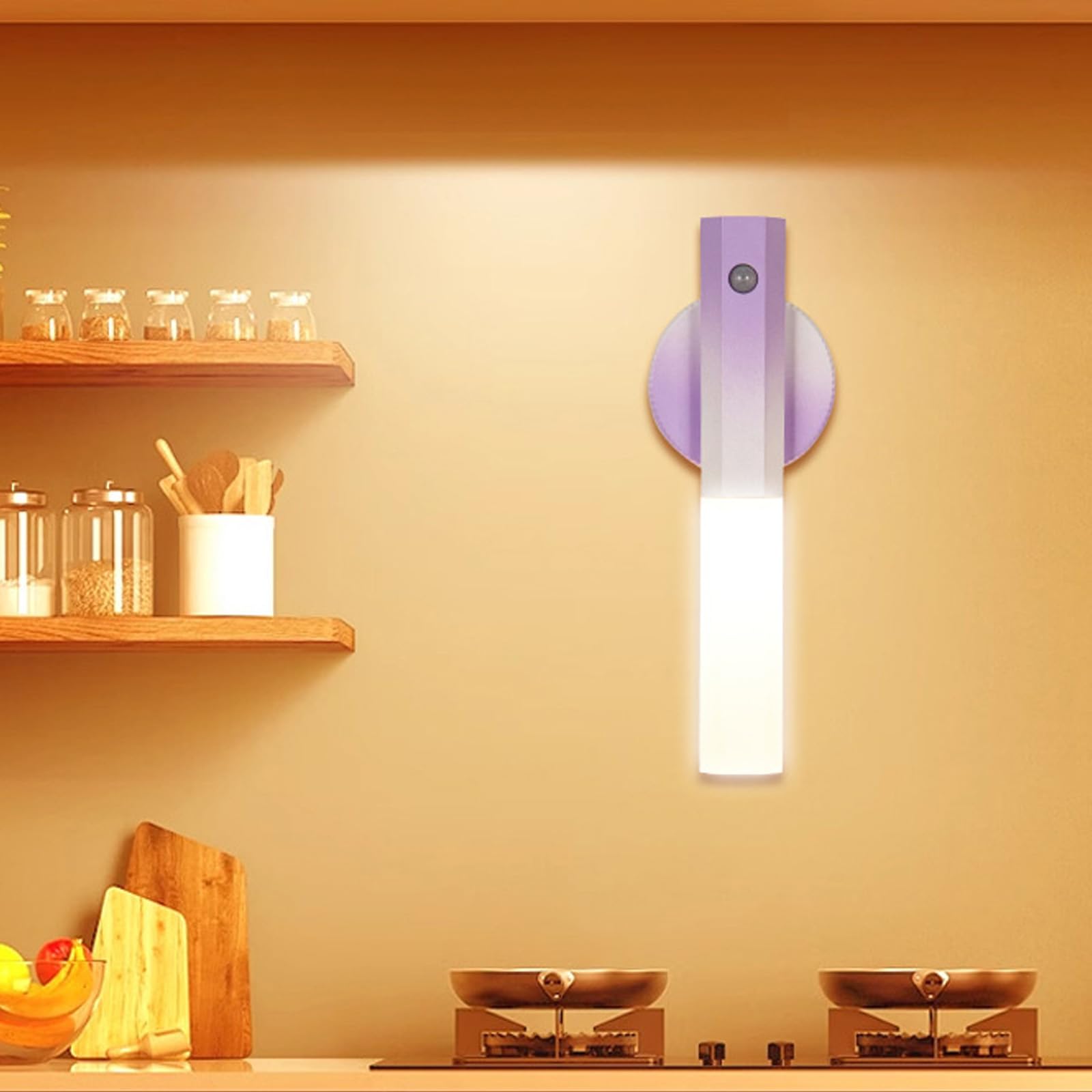 LED Applique da Parete Interno Wireless Ricaricabile USB Lampada da Parete con Sensore di Movimento Lampada a Muro Magnetica per Cameretta Scale Corridoio (Viola,2 Pezzi)