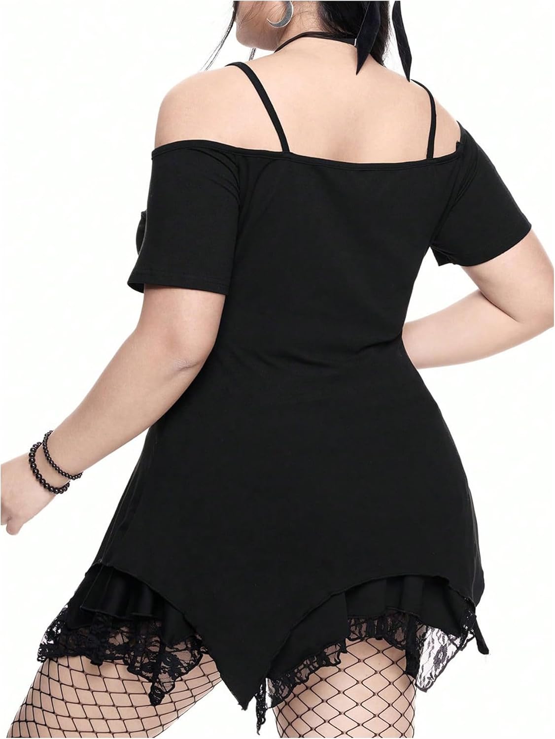 SOLY HUX Women's Plus Size Gothic Cold Shoulder Graphic Tee Shirts Short Sleeve Y2k Tops Festival Rave Outfits Streetwear - Image 2