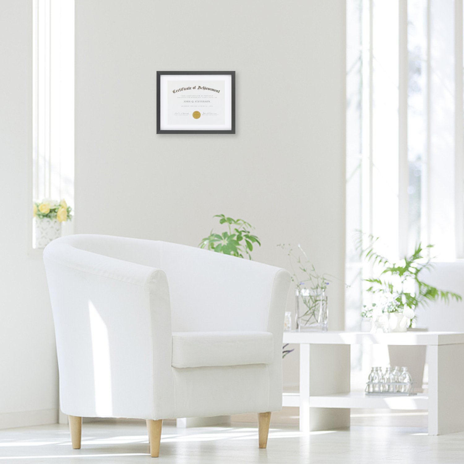 ONE WALL Tempered Glass 14x11 inch Certificate Diploma Document Frame with Mount for 8.5x11 inch