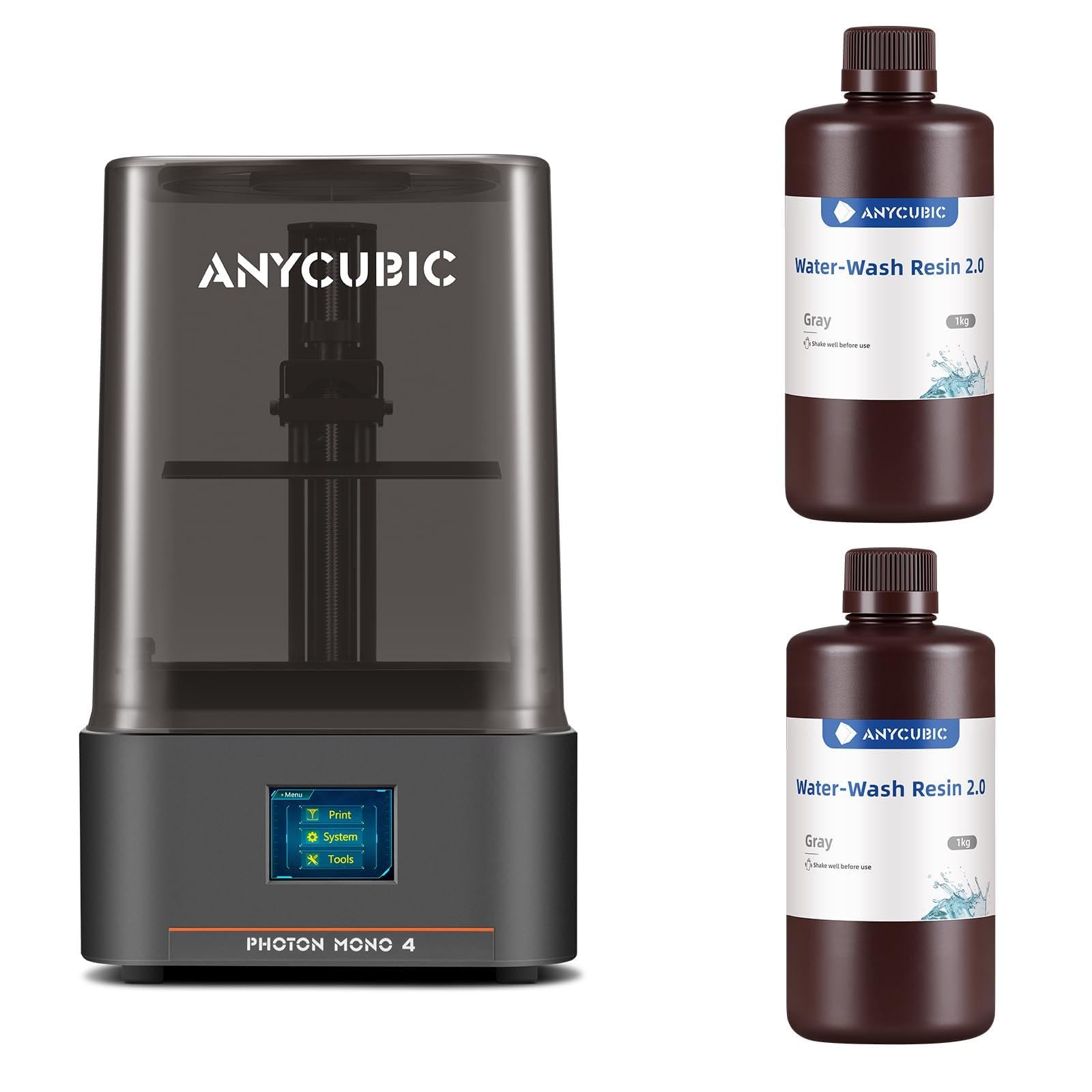 ANYCUBIC Photon Mono 4 und Wasser Waschbares Resin 2.0 Grau 2kg Bundle